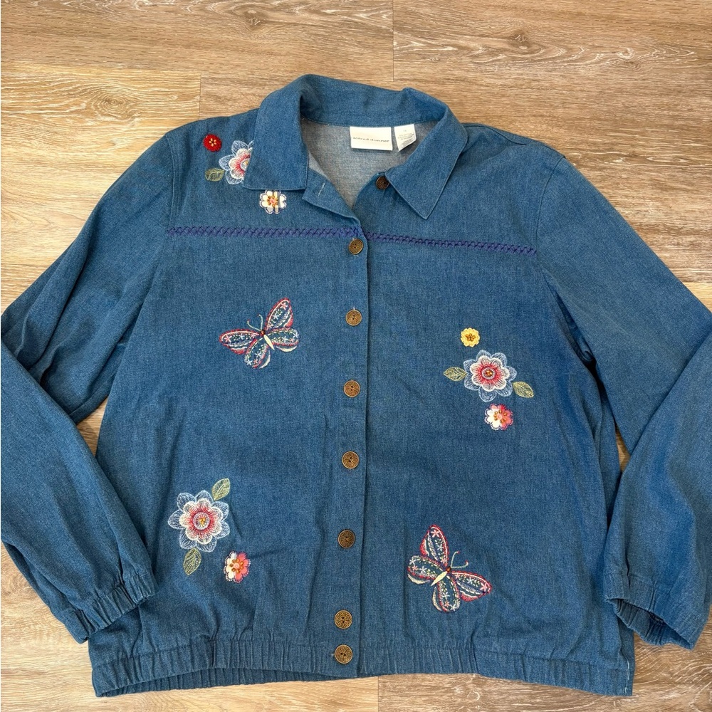 Alfred Dunner Grandma-core Cottagecore Vintage Blue Embroidered Jean Jacket